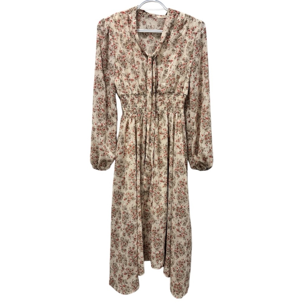 Vintage Cream and Pink Bishop Sleeve Sundress